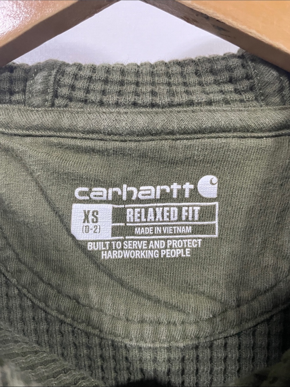 Carhartt Olive Green Waffle-Knit Pullover Hoodie - Picture 2 of 4